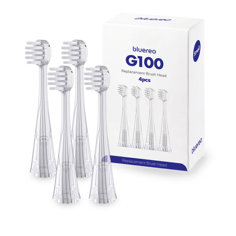 Four-brush-head-of-bluereo-electric-suction-toothbrush-G100-beside-package-box