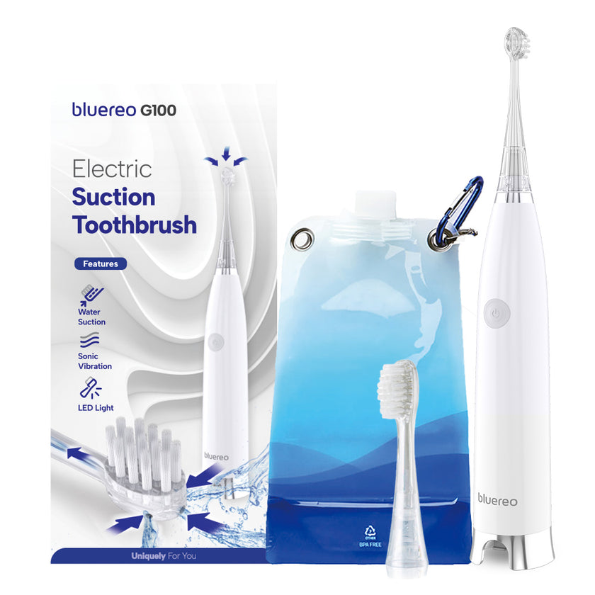 Bluereo G100 handheld electric suction toothbrush for assisted oral care.