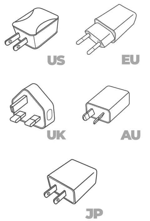 You can choose from adapters in the US, Europe, UK, Australia and Japan.